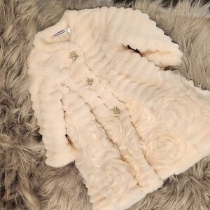 Elegant Ivory Faux Fur Coat